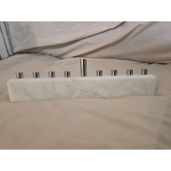 Holiday Menorah Marble White Silver One Size - Picture 2 of 3